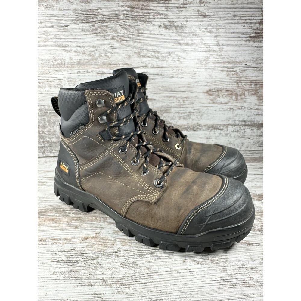 Mens Ariat Treadfast Brown Leather 6" Steel Toe Waterproof Work Boots Sz 10D EUC